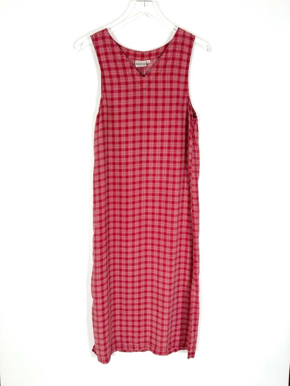Vintage Match USA Picnic Dress Plaid Tencel V-neck Red-pink Women’s Petite
